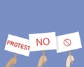 Hands holding protest signs, crowd of people protesters background Royalty Free Stock Photo